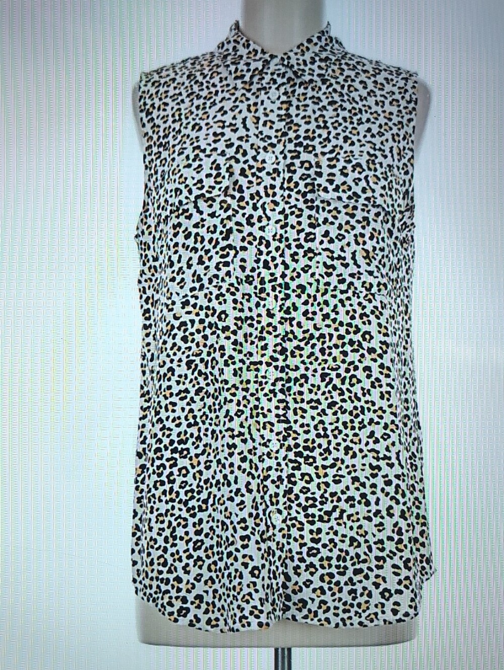 Equipment Femme Snow-Leopard Sleeveless Button-up Lightweight Top Sz M